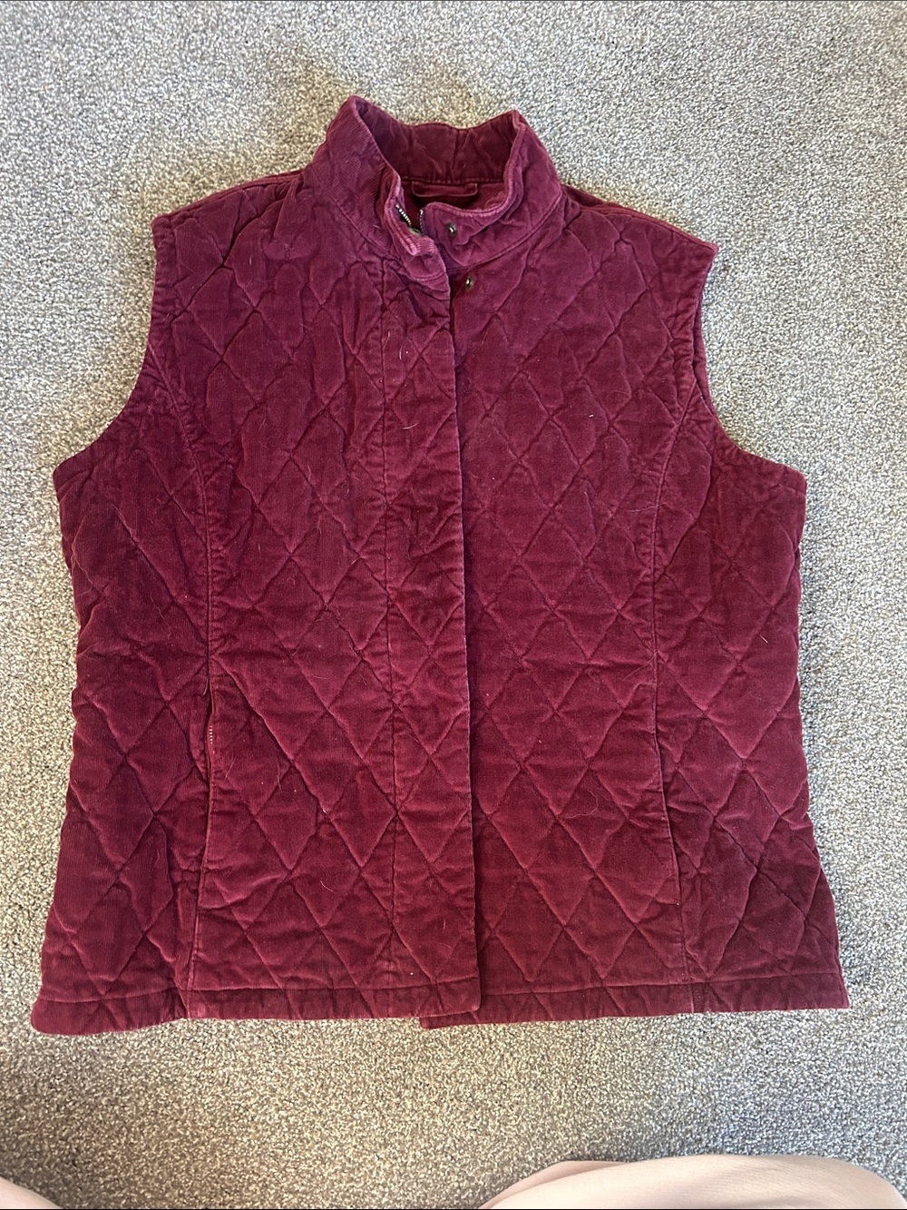 Eddie Bauer Quilted Velvet Vest - Burgundy